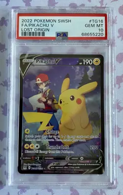2022 POKEMON SWORD & SHIELD LOST ORIGIN #TG16 FULL ART/PIKACHU V PSA 10 - Image 1