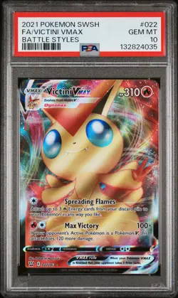 2021 POKEMON SWORD & SHIELD BATTLE STYLES #022 FULL ART/VICTINI VMAX PSA 10 - Image 1