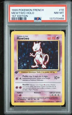 1999 POKEMON FRENCH 1ST EDITION #10 MEWTWO-HOLO PSA 8 - Image 1
