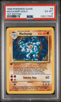 1999 POKEMON BASE SET 1ST EDITION #8 MACHAMP-HOLO PSA 6 - Image 1