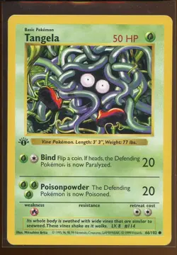 Tangela Common 66/102 Pl 1st Edition Shadowless Base Set Pokemon - Image 1