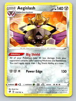 Pokemon Aegislash SWSH02: Rebel Clash 135/192 Near Mint NM - Image 1