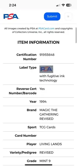 LIVING LANDS Revised Edition 1994 Magic The Gathering (MTG) PSA 9 MINT 🔥Rare🔥 - Image 3