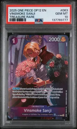 2025 ONE PIECE OP12-LEGACY OF THE MASTER #063 VINSMOKE SANJI TR PSA GEM MINT 10 - Image 1