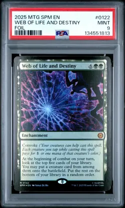 2025 MTG MARVEL'S SPIDER-MAN FOIL #0122 WEB OF LIFE AND DESTINY PSA 9 - Image 1