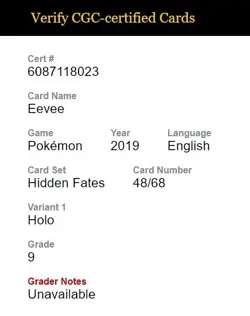 Eevee 48/68 Hidden Fates Pokemon CGC 9 Mint Holo 2019 - Image 5