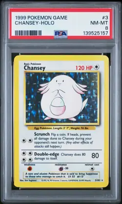 1999 POKEMON BASE SET UNLIMITED #3 CHANSEY-HOLO PSA 8 - Image 1