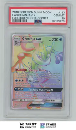 2018 Pokemon Sun & Moon - Forbidden Light Secret Greninja-GX PSA 10 #133/131 - Image 1