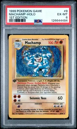 1999 POKEMON BASE SET 1ST EDITION #8 MACHAMP-HOLO PSA 6 - Image 1