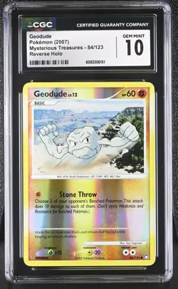 CGC 10 Geodude 2007 Mysterious Treasures 84/123 Reverse Holo Pokemon Card - Image 1