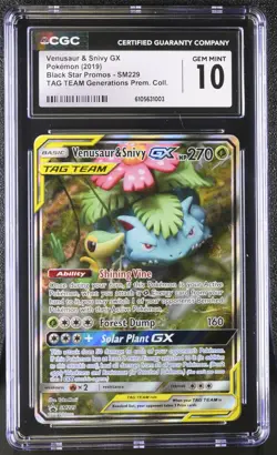 2019 Pokemon Venusaur & Snivy GX TAG TEAM Generations SM229 CGC GEM MINT 10 - Image 1