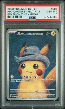 2023 Pokemon X Van Gogh Pikachu With Grey Felt Hat Black Star Promo #085 PSA 10 - Image 1