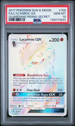 2017 POKEMON SUN & MOON GUARDIANS RISING SECRET #156 FULL ART/LYCANROC GX PSA 10 - Image 1
