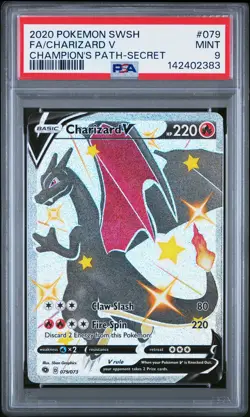 2020 POKEMON SWORD & SHIELD CHAMP'S PATH SECRET #079 FULL ART/CHARIZARD V PSA 9 - Image 1