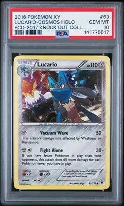 2016 POKEMON XY FATES COLLIDE COSMOS-2017 KNOCK OUT COLL #63 LUCARIO-HOLO PSA 10 - Image 1