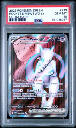 2025 POKEMON DRI EN-DESTINED RIVALS ULTRA RARE TEAM ROCKET'S MEWTWO EX PSA 10 - Image 1