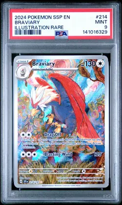 2024 POKEMON SSP EN-SURGING SPARKS ILLUSTRATION RARE #214 BRAVIARY PSA 9 - Image 1