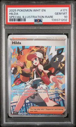 2025 POKEMON WHT EN-WHITE FLARE SPECIAL ILLUSTRATION RARE #171 HILDA PSA 10 - Image 1