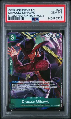 2025 ONE PIECE PROMOS ILLUSTRATION BOX VOL.4 #003 DRACULE MIHAWK PSA 10 - Image 1