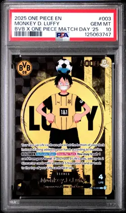 2025 ONE PIECE PROMOS BVB X ONE PIECE MATCH DAY 2025 #003 MONKEY D. LUFFY PSA 10 - Image 1