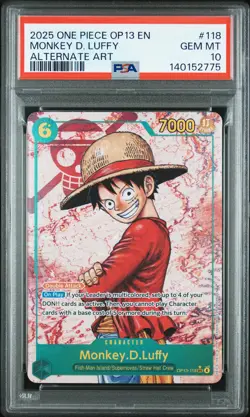 2025 ONE PIECE OP13-CARRYING ON HIS WILL ALTERNATE ART MONKEY D. LUFFY PSA 10 - Image 1