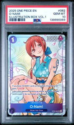 2025 ONE PIECE PROMOS ILLUSTRATION BOX VOL.1 #062 O-NAMI PSA 10 - Image 1