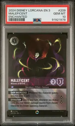 2024 DISNEY LORCANA EN 3-INTO THE INKLANDS ENCHANTED #209 MALEFICENT PSA 10 - Image 1