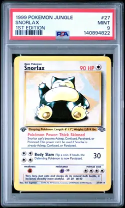 1999 POKEMON JUNGLE 1ST EDITION#27 SNORLAX PSA 9 - Image 1