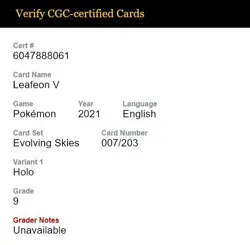 Leafeon V 007/203 Evolving Skies Pokemon CGC 9 Mint Holo 2021 - Image 5