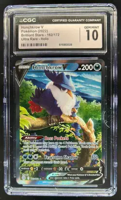 2022 Pokemon SWSH Brilliant Stars Honchkrow V #162/172 CGC 10 - Image 1
