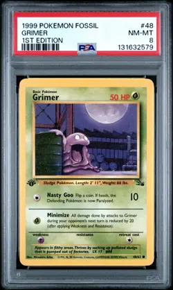 1999 POKEMON FOSSIL 1ST EDITION #48 GRIMER PSA 8 - Image 1