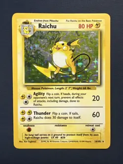 Pokemon TCG Raichu Base Set Holo Rare Card 14/102 LP/MP Condition - Image 1