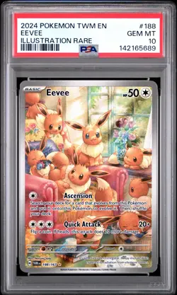 2024 POKEMON TWM EN-TWILIGHT MASQUERADE ILLUSTRATION RARE #188 EEVEE PSA 10 - Image 1
