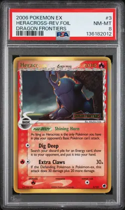 2006 POKEMON EX DRAGON FRONTIERS #3 HERACROSS-REVERSE FOIL PSA 8 - Image 1