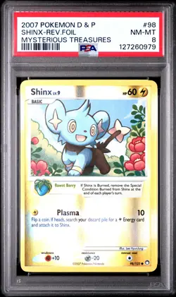 2007 POKEMON DIAMOND & PEARL MYSTERIOUS TREASURES #98 SHINX-REVERSE FOIL PSA 8 - Image 1