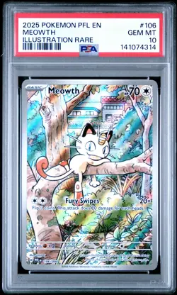 2025 POKEMON PFL EN-PHANTASMAL FLAMES ILLUSTRATION RARE #106 MEOWTH PSA 10 - Image 1