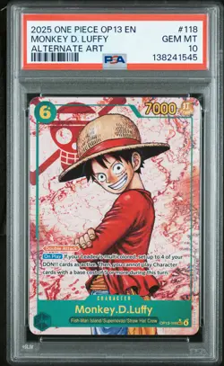 2025 ONE PIECE OP13-CARRYING ON HIS WILL ALTERNATE ART MONKEY D. LUFFY PSA 10 - Image 1