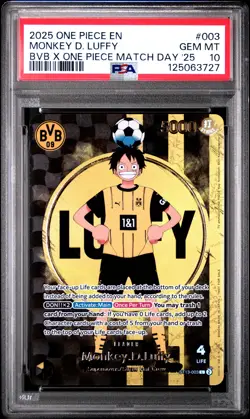 2025 ONE PIECE PROMOS BVB X ONE PIECE MATCH DAY 2025 #003 MONKEY D. LUFFY PSA 10 - Image 1