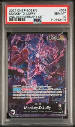 2025 ONE PIECE ENGLISH VERSION 2ND ANNIVERSARY SET #061 MONKEY D. LUFFY PSA 10 - Image 1