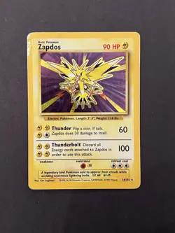 Pokemon TCG Zapdos 016/102 Base Set Holo Rare English Card Basic Stage 90 HP - Image 1