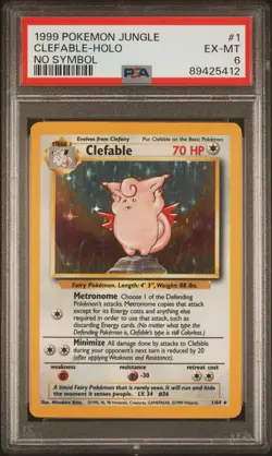 1999 Pokemon Jungle No Symbol #1 Clefable Holographic Card PSA 6 - Image 1