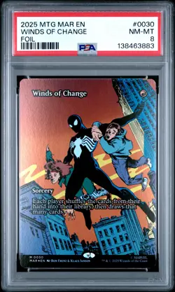 2025 MTG MARVEL'S SPIDER-MAN: SOURCE MATERIAL FOIL #0030 WINDS OF CHANGE PSA 8 - Image 1