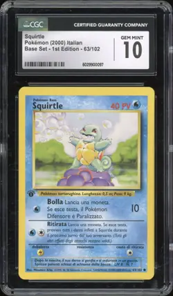 2000 Pokemon ITALIAN 1st Edition Base Set Squirtle 63/102 CGC 10 GEM MINT - Image 1