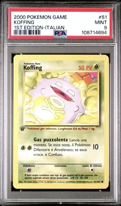 2000 Pokemon ITALIAN 1st Edition Base Set Koffing 51/102 PSA 9 MINT - Image 1