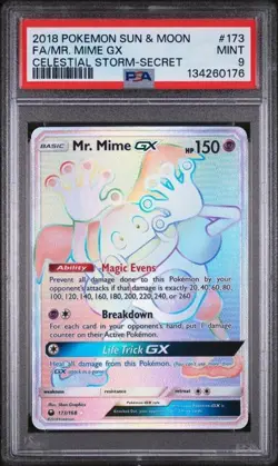 2018 POKEMON SUN & MOON CELESTIAL STORM #173 FA/MR. MIME GX STORM-SECRET - PSA 9 - Image 1