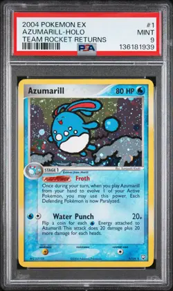 2004 POKEMON EX TEAM ROCKET RETURNS #1 AZUMARILL-HOLO PSA 9 - Image 1