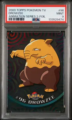 2000 TOPPS POKEMON TV ANIMATION SERIES 2 FOIL #96 DROWZEE PSA 9 - Image 1