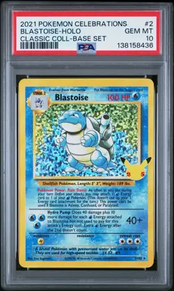 PSA 10 Gem Mint Blastoise 2/102 Celebrations Classic Collection Pokemon - Image 1