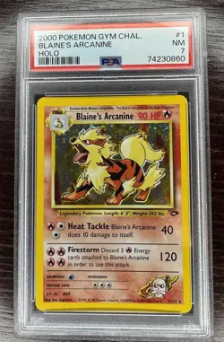 2000 Pokemon Gym Challenge #1 Blaine's Arcanine Holo PSA 7 NM - Image 1