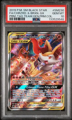 2019 POKEMON TAG TEAM GENERATIONS #SM230 FULL ART/CHARIZARD & BRAIXEN GX PSA 10 - Image 1